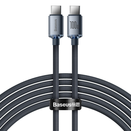 Baseus - Data Cable Crystal Shine (CAJY000701) - Type-C to Type-C, 100W, 2m, Super Fast Charging, Nylon Braided - Black