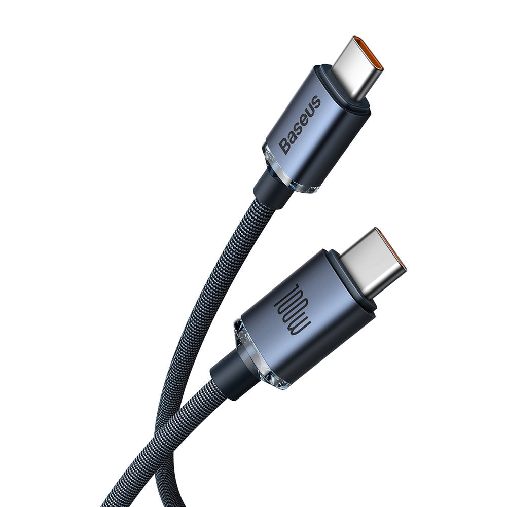Baseus - Data Cable Crystal Shine (CAJY000701) - Type-C to Type-C, 100W, 2m, Super Fast Charging, Nylon Braided - Black