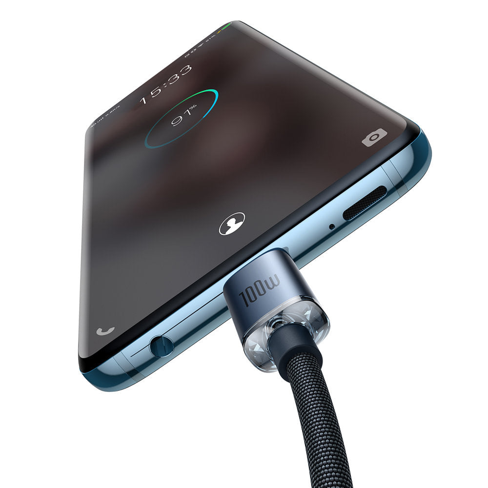 Baseus - Data Cable Crystal Shine (CAJY000701) - Type-C to Type-C, 100W, 2m, Super Fast Charging, Nylon Braided - Black