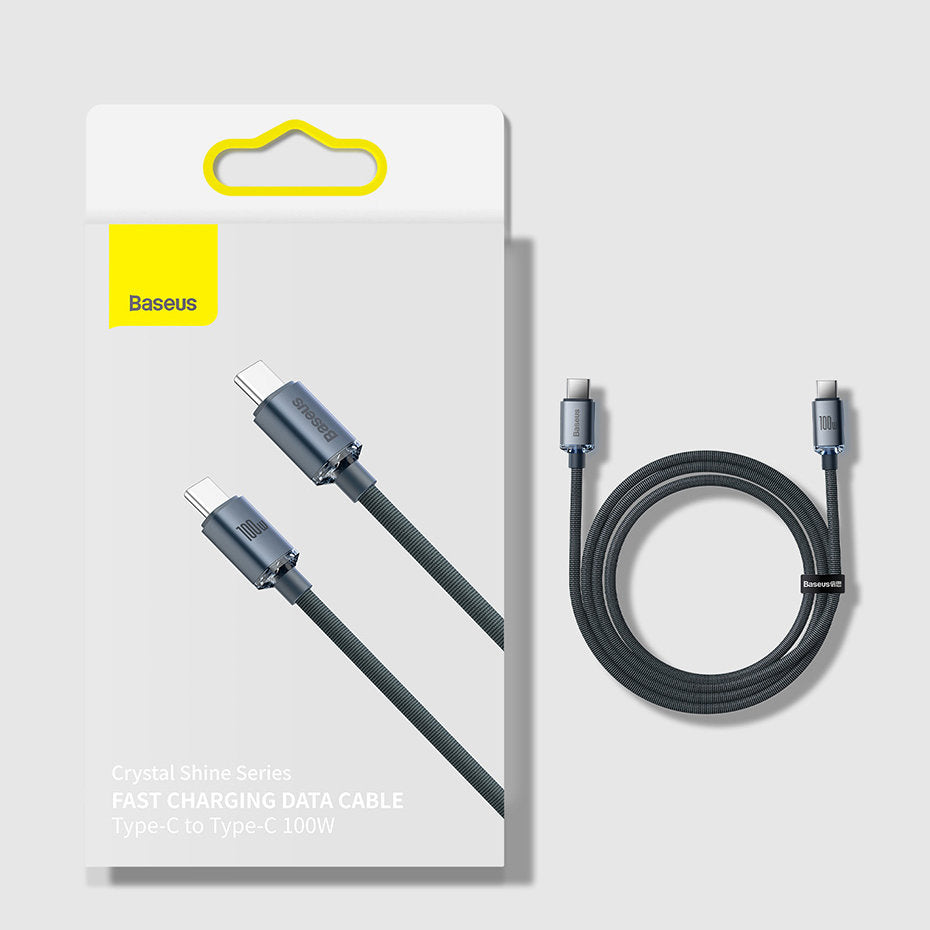 Baseus - Data Cable Crystal Shine (CAJY000701) - Type-C to Type-C, 100W, 2m, Super Fast Charging, Nylon Braided - Black