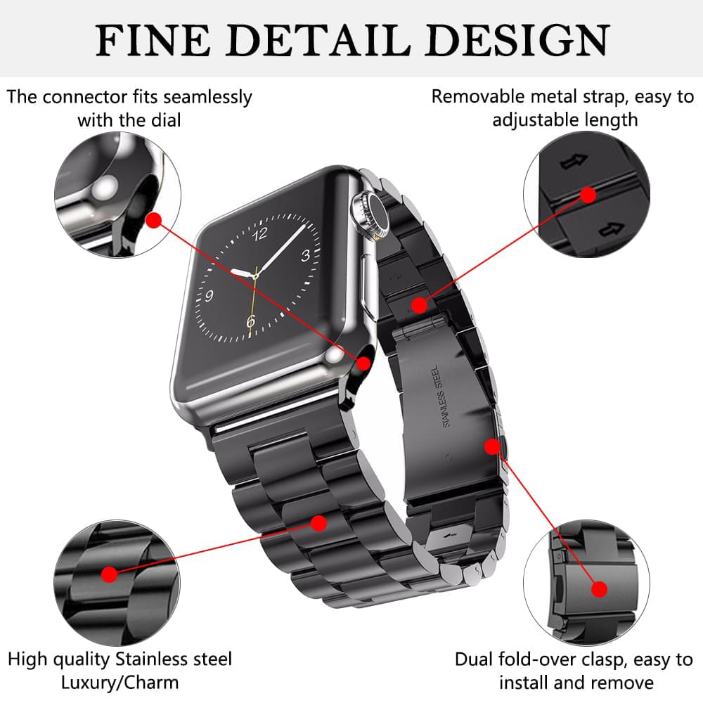 Techsuit - Watchband (W036) - Apple Watch 1/2/3/4/5/6/7/8/9/10/11/SE/SE 2/SE 3 (38/40/41/42mm) - Black