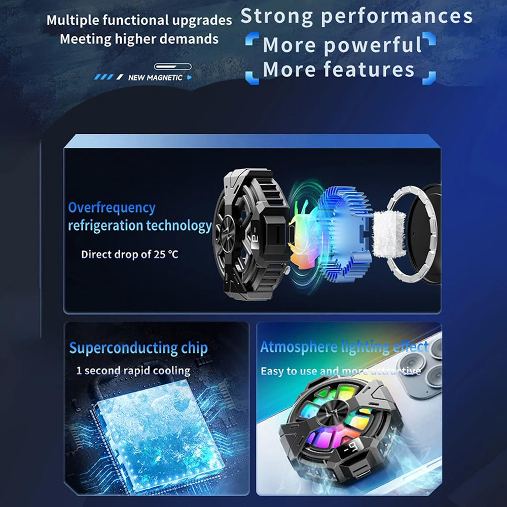 Techsuit - Phone Cooler (P60) - Magnetic, RGB Lights, Temperature Display, Low Noise, Two Speeds, for iOS and Android - 