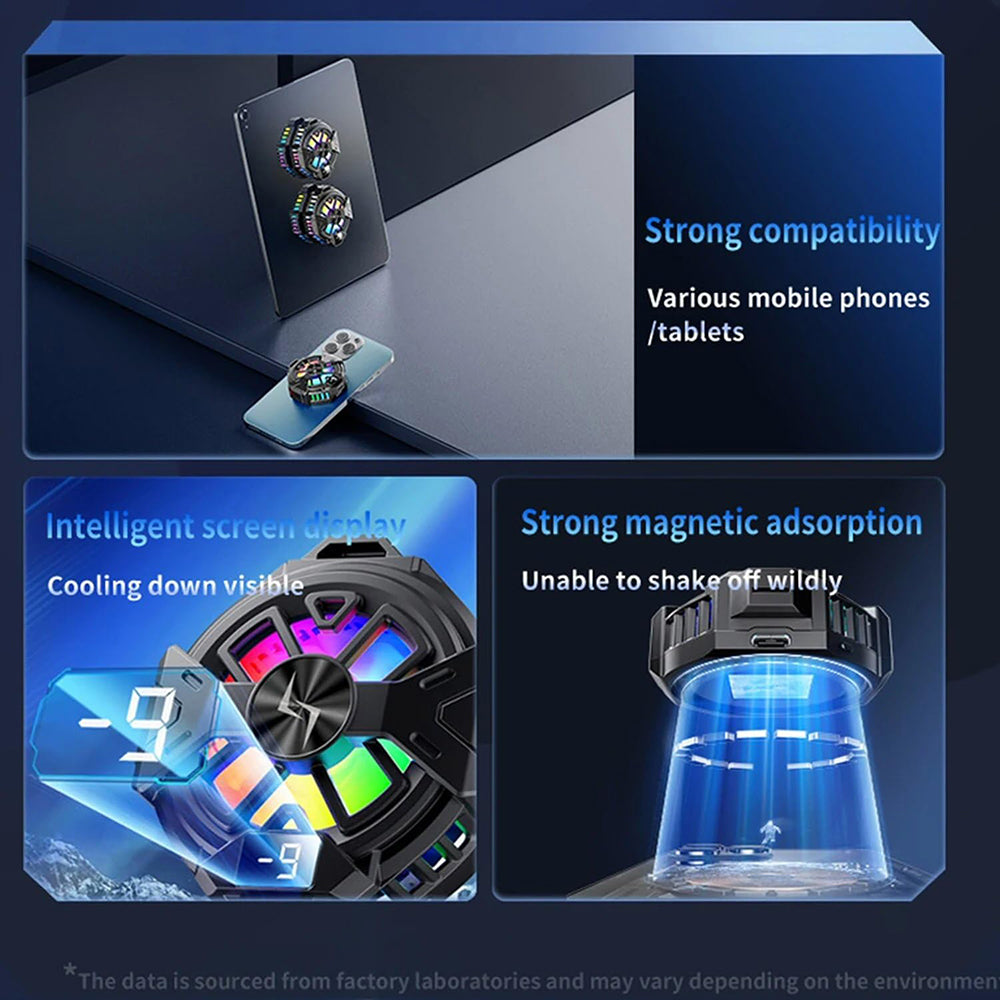 Techsuit - Phone Cooler (P60) - Magnetic, RGB Lights, Temperature Display, Low Noise, Two Speeds, for iOS and Android - 
