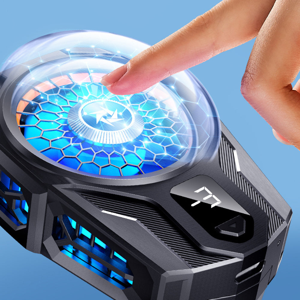 Techsuit - Phone Cooler (SL16) - with Gear Button, Temperature Display, Silicone Clamping Arm, Two Speeds, Universal - B