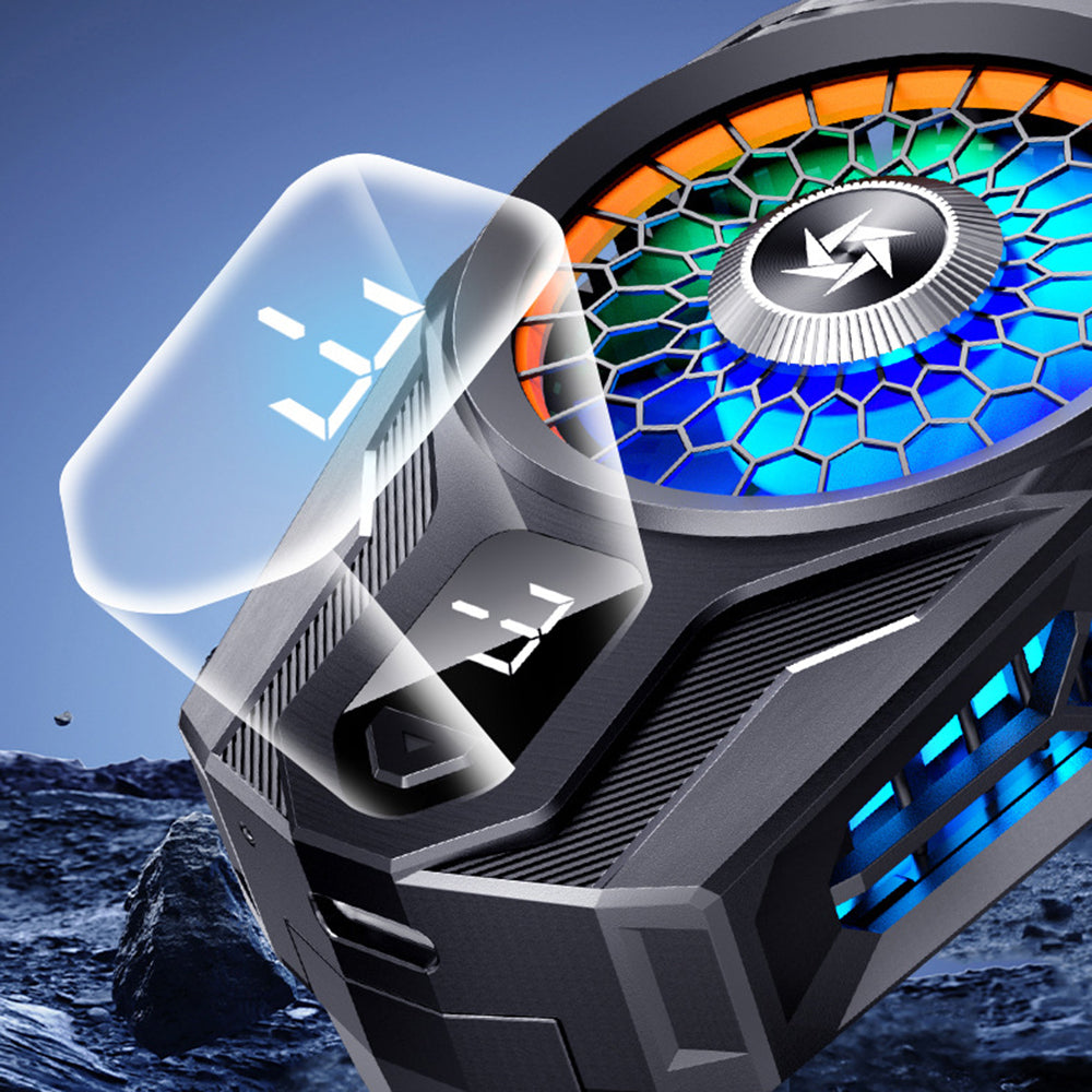 Techsuit - Phone Cooler (SL16) - with Gear Button, Temperature Display, Silicone Clamping Arm, Two Speeds, Universal - B