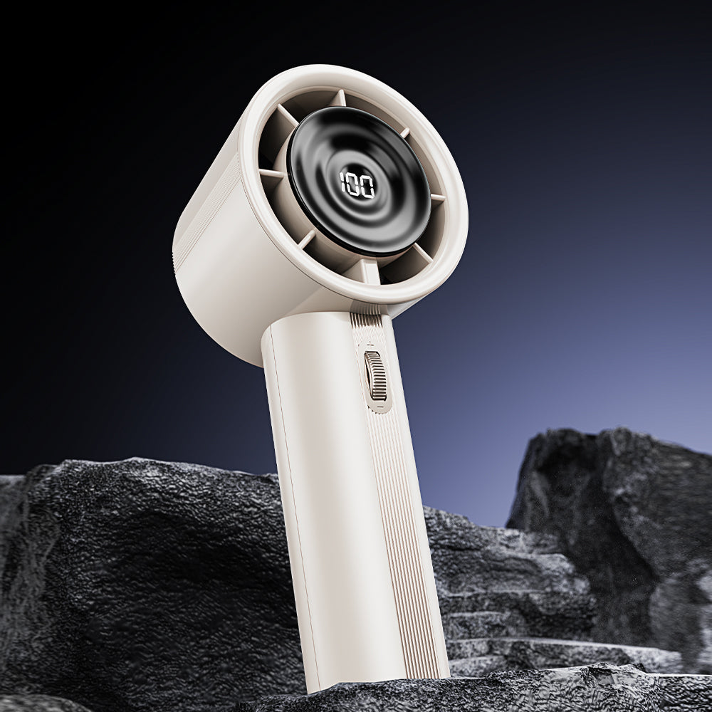 Techsuit - Handheld Mini Fan (CT-111) - Portable, Adjustable, Rechargeable, Digital Display, 10W - White