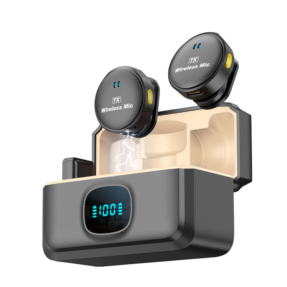 Techsuit - (2 pack) Lavalier Wireless (LW5) - with Receiver, Type-C, Noise Reduction 2.0, Digital Display - Black