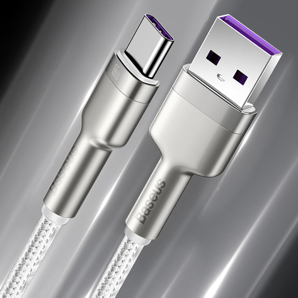 Baseus - Data Cable Cafule Series Metal (CAKF000102) - USB to Type-C Fast Charging, 66W, 6A, 1m - White