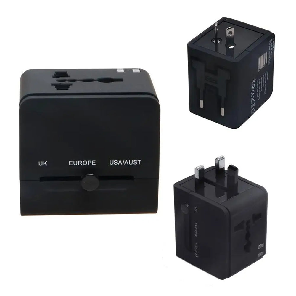 Techsuit - Travel Adapter (HHT148) - PD20W, QC, USB, Type-C, EU, UK, AUS, US - Black