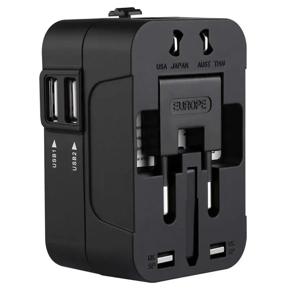 Techsuit - Travel Adapter (HHT202) - 2 x USB, EU, UK, AUS, US - Black