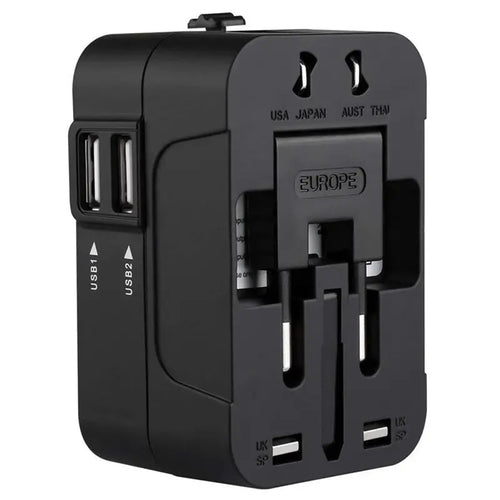 Techsuit - Travel Adapter (HHT202) - 2 x USB, EU, UK, AUS, US - Black