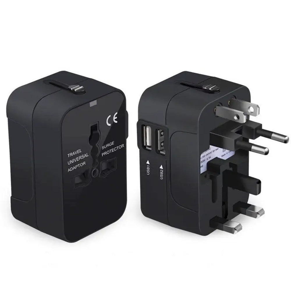Techsuit - Travel Adapter (HHT202) - 2 x USB, EU, UK, AUS, US - Black