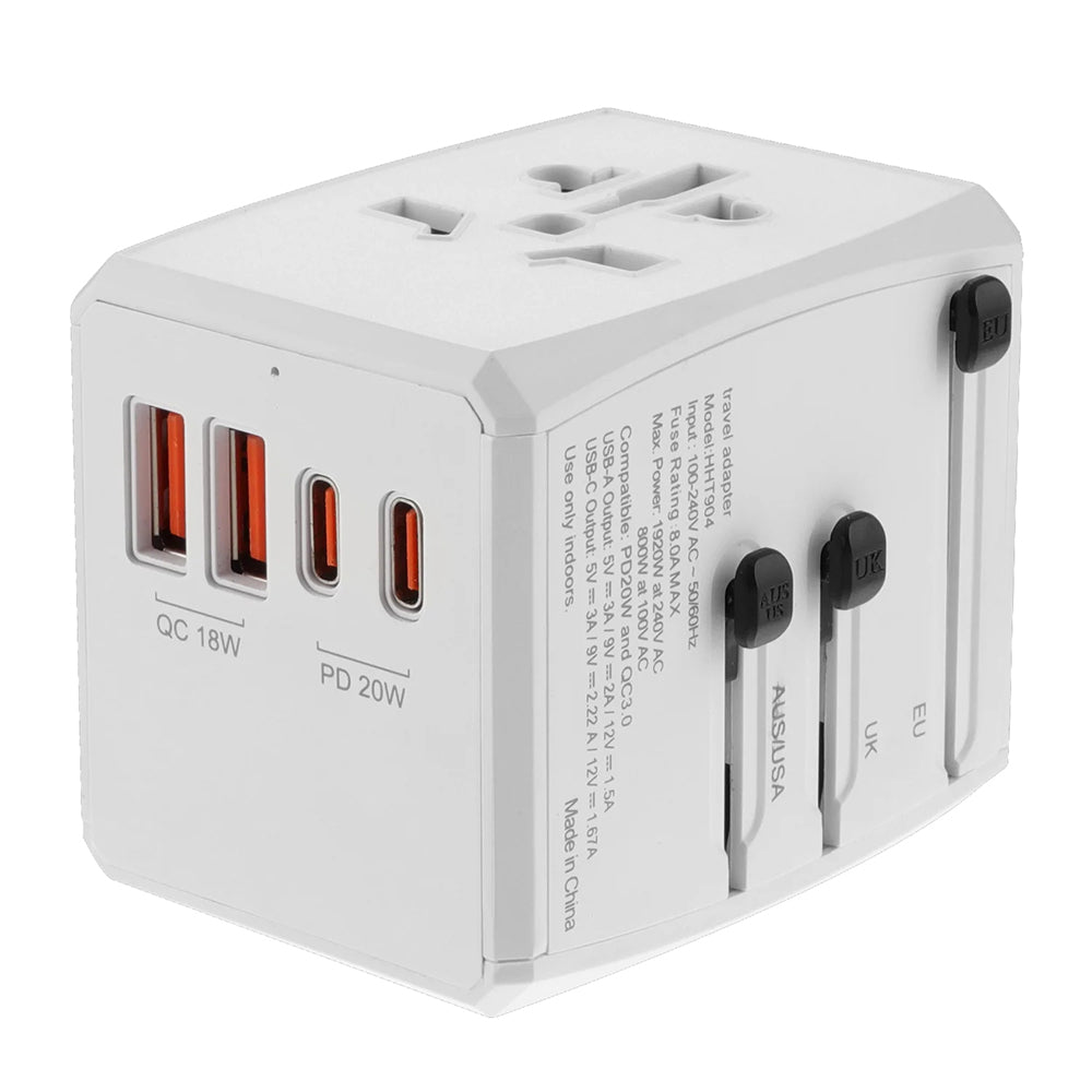 Techsuit - Travel Adapter (HHT904-W2) - PD20W, 2 x USB, 2 xType-C, EU, UK, AUS, US - White