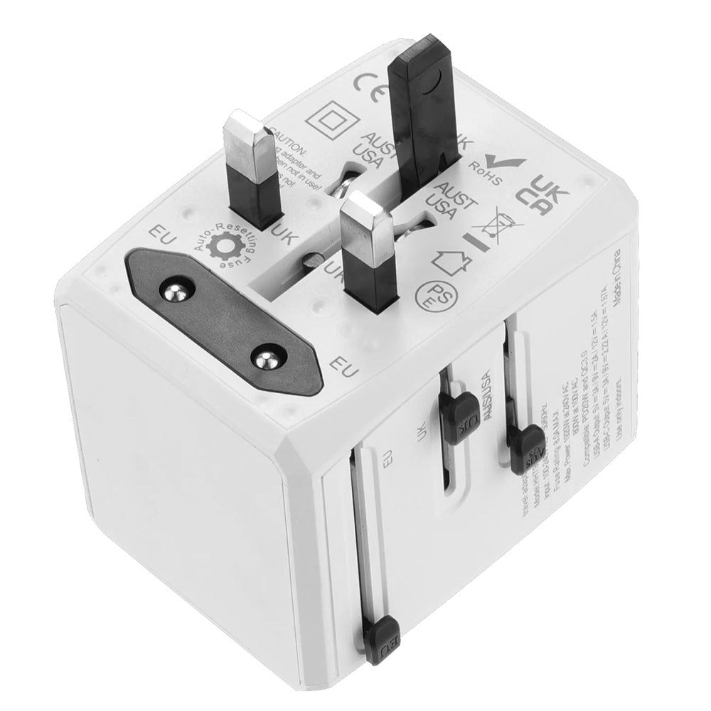 Techsuit - Travel Adapter (HHT904-W2) - PD20W, 2 x USB, 2 xType-C, EU, UK, AUS, US - White