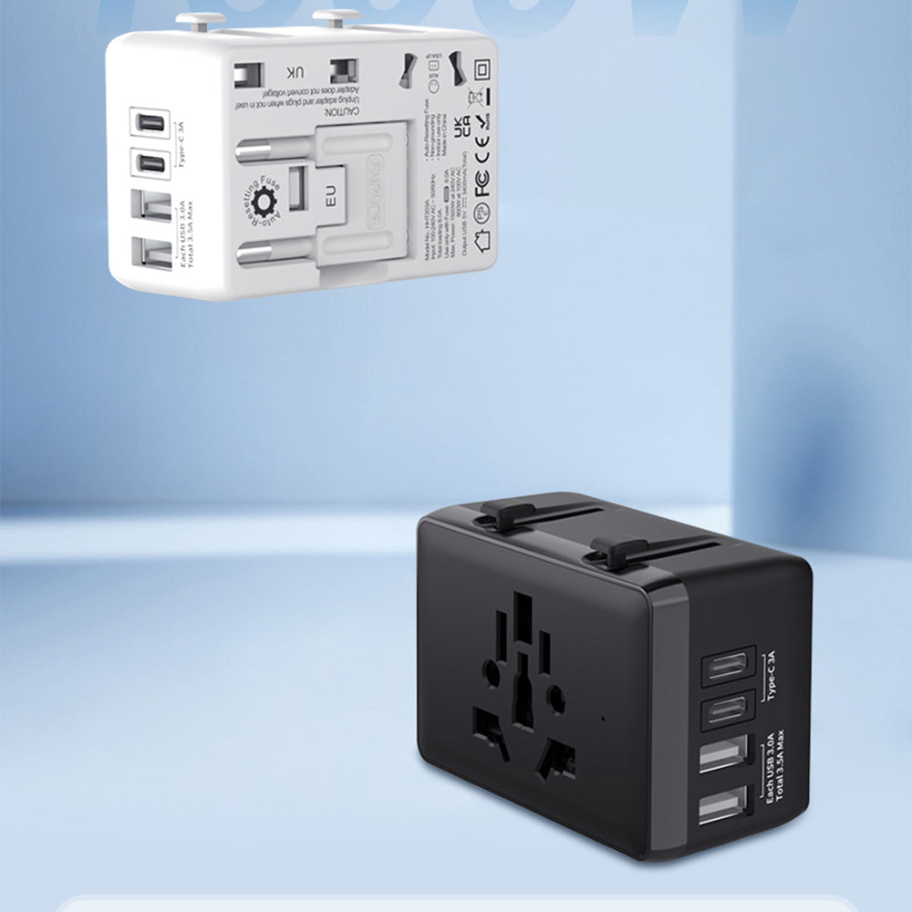 Techsuit - Travel Adapter (HHT203A) - PD20W, 2 x USB, 2 x Type-C, EU, UK, AUS, US - Black