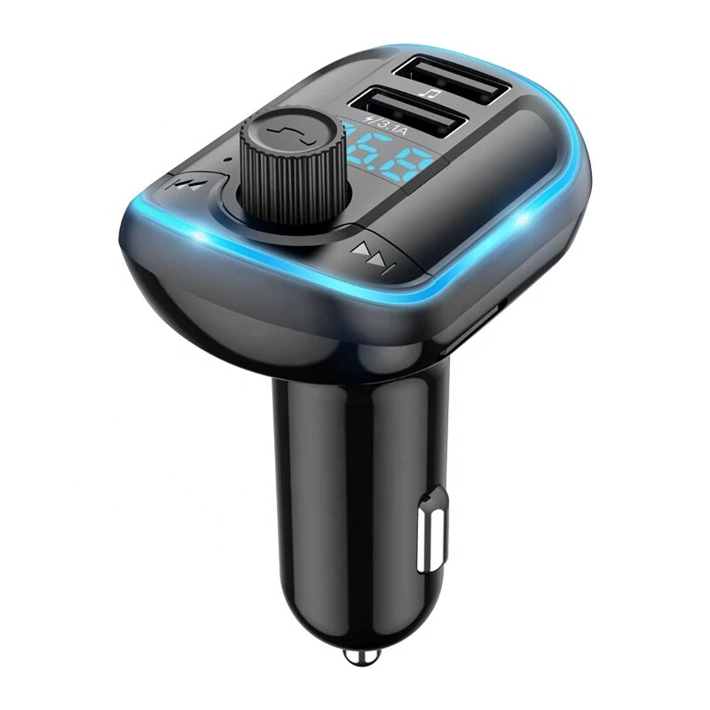 Yesido - FM Modulator with Car Charger (Y44) - 2xUSB-A, with LED Display, RGB Light, 3.1A - Black
