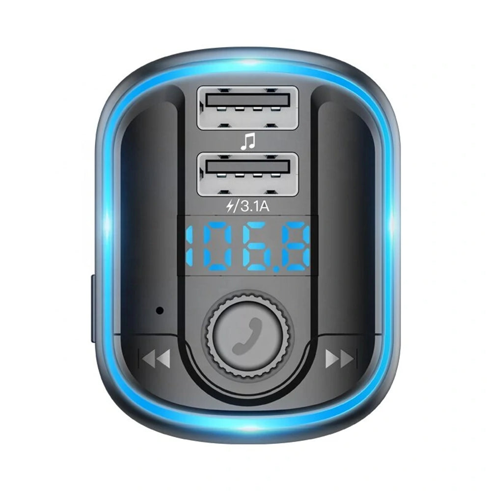 Yesido - FM Modulator with Car Charger (Y44) - 2xUSB-A, with LED Display, RGB Light, 3.1A - Black