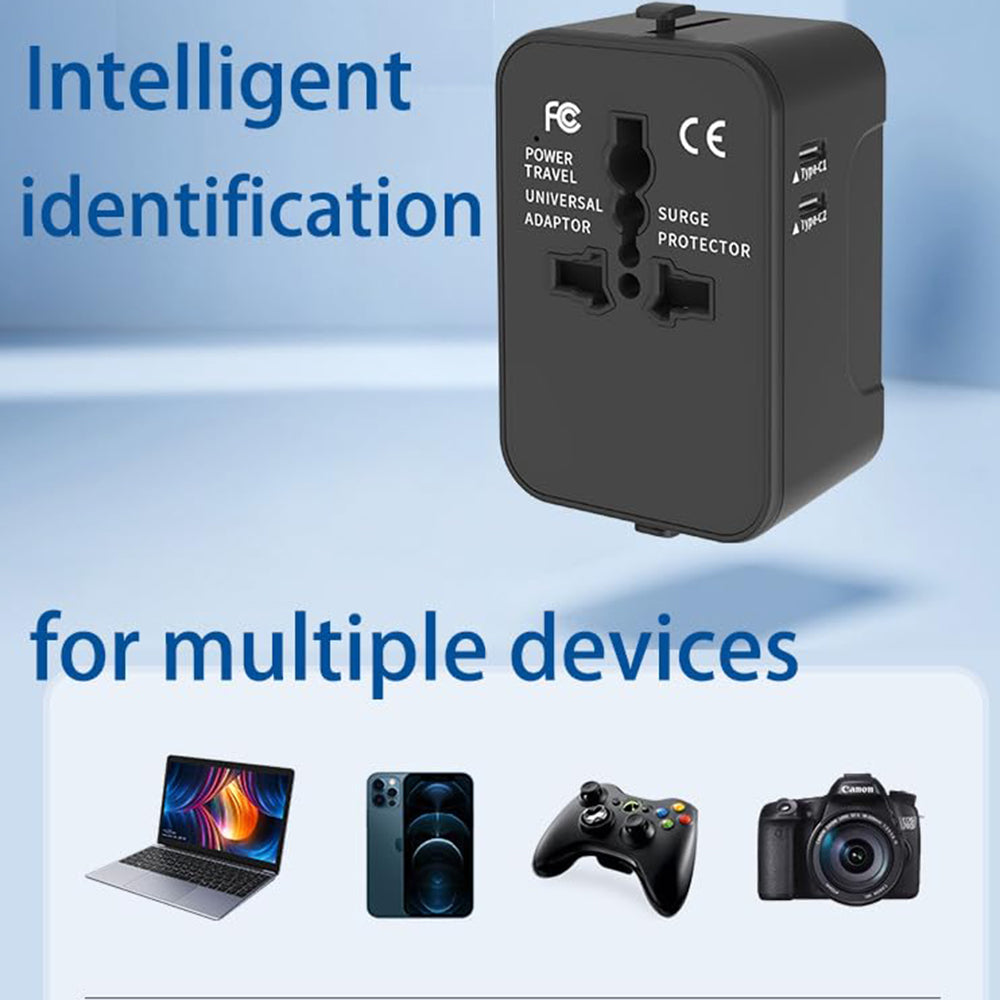 Techsuit - Travel Adapter (HHT202-2C) - 2 x USB-C, EU, UK, AUS, US - Black