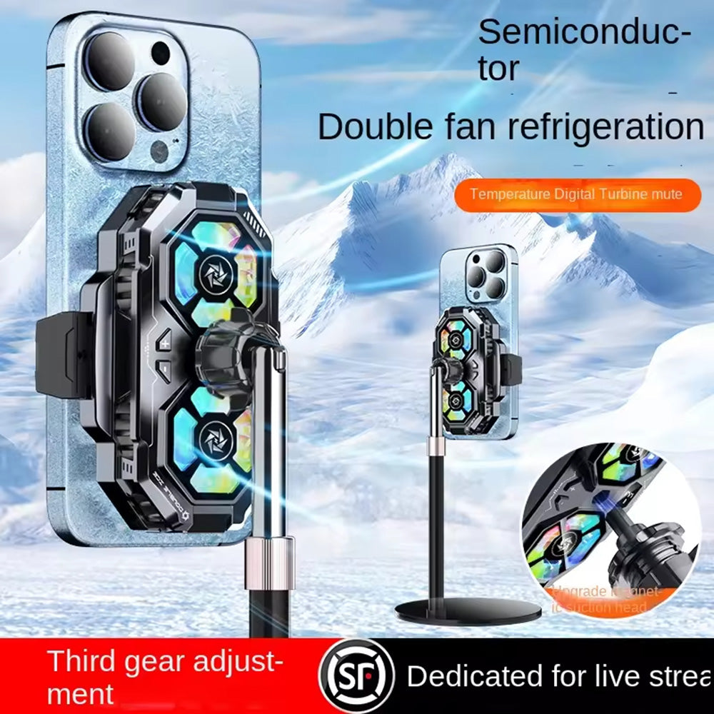 Techsuit - Phone Cooler (SL22) - Twin Turbine, with LED Digital Display, RGB Lights, Gear Button, Fast Cooling - Black