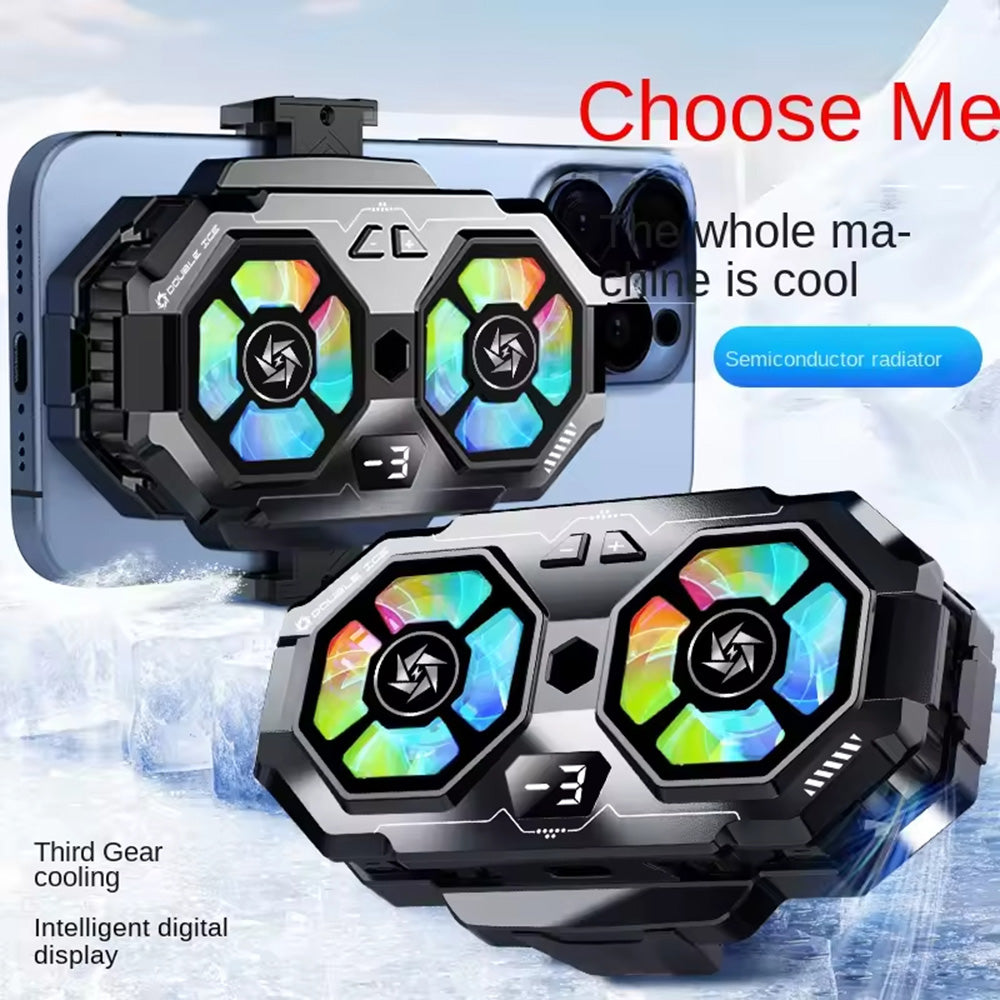Techsuit - Phone Cooler (SL22) - Twin Turbine, with LED Digital Display, RGB Lights, Gear Button, Fast Cooling - Black