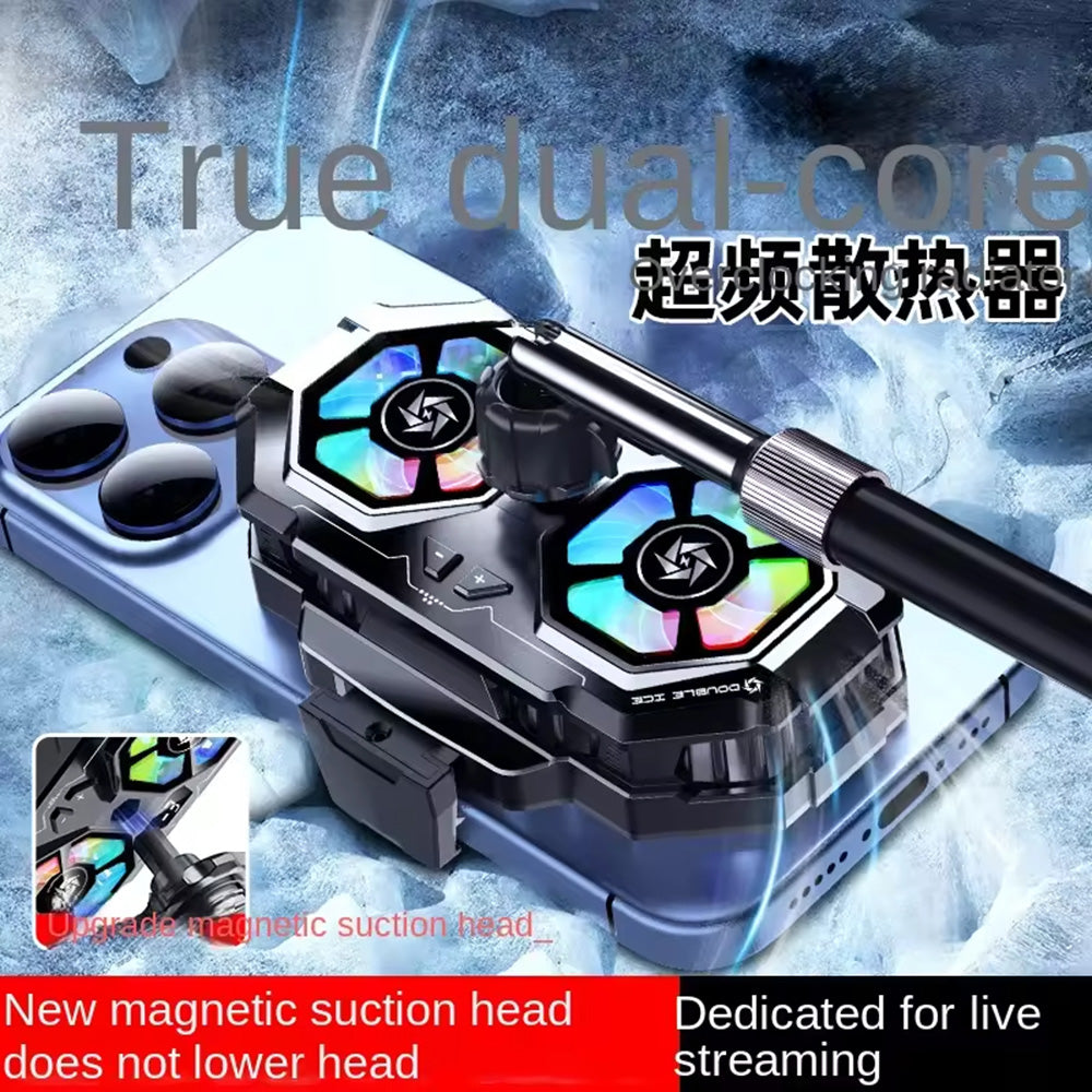 Techsuit - Phone Cooler (SL22) - Twin Turbine, with LED Digital Display, RGB Lights, Gear Button, Fast Cooling - Black