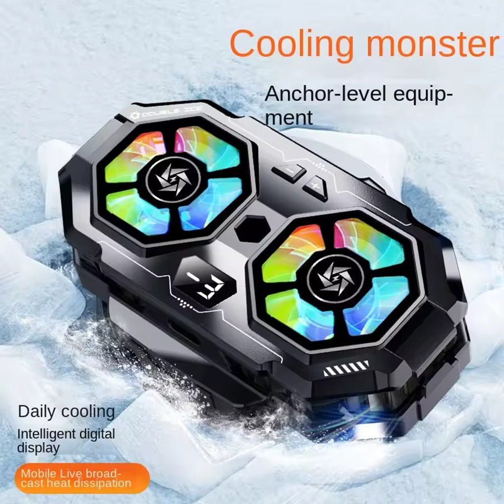 Techsuit - Phone Cooler (SL22) - Twin Turbine, with LED Digital Display, RGB Lights, Gear Button, Fast Cooling - Black