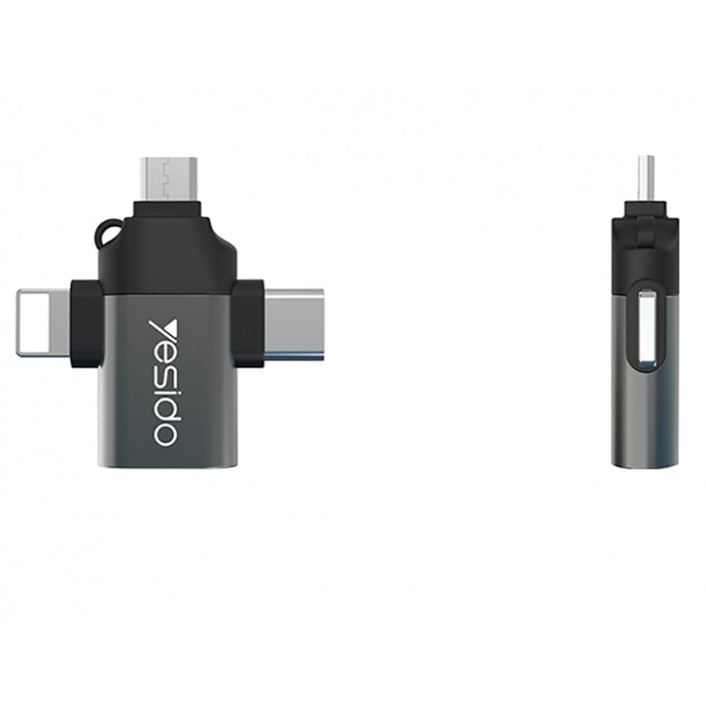 Yesido - OTG Adapter (GS15) - USB to Lightning, Micro-USB, Type-C, Plug & Play, 480Mbps - Black