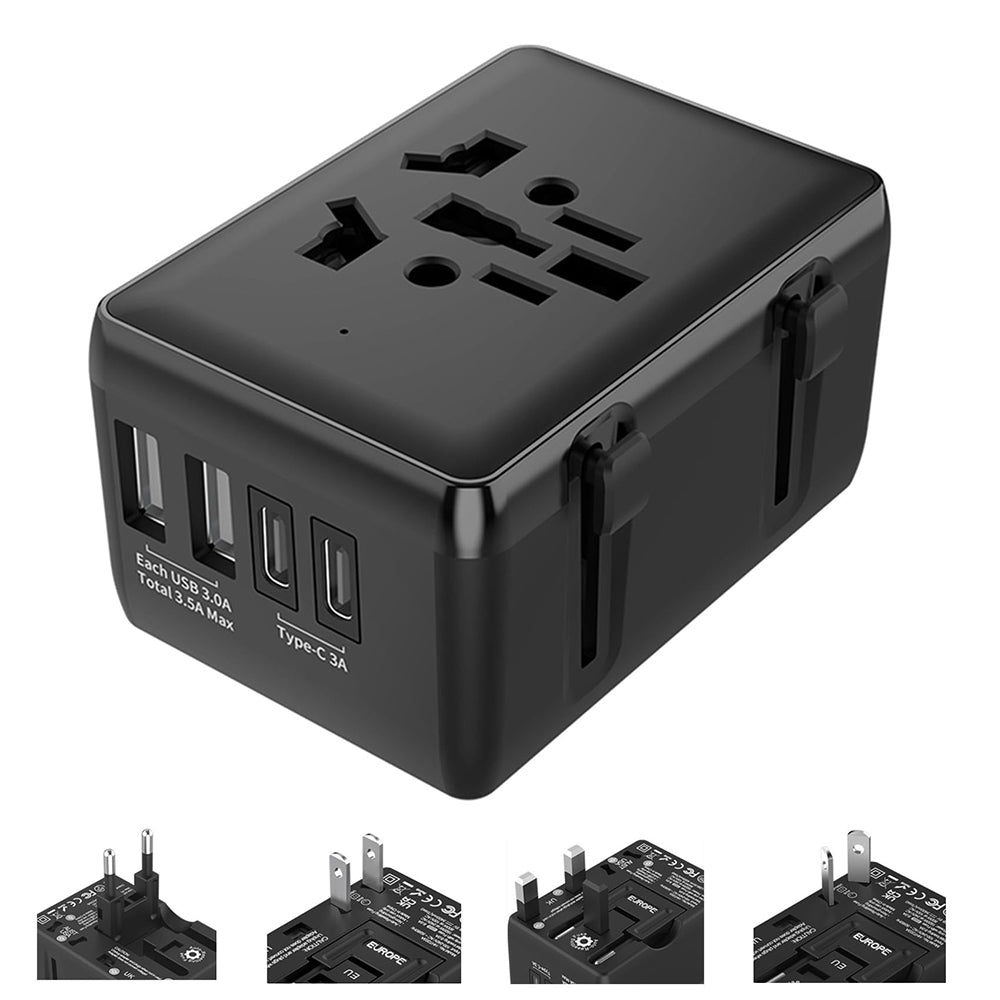 Techsuit - Travel Adapter (HHt204A) - 15W, 2xUSB-C, 2xUSB, EU to UK, AUS, US - White