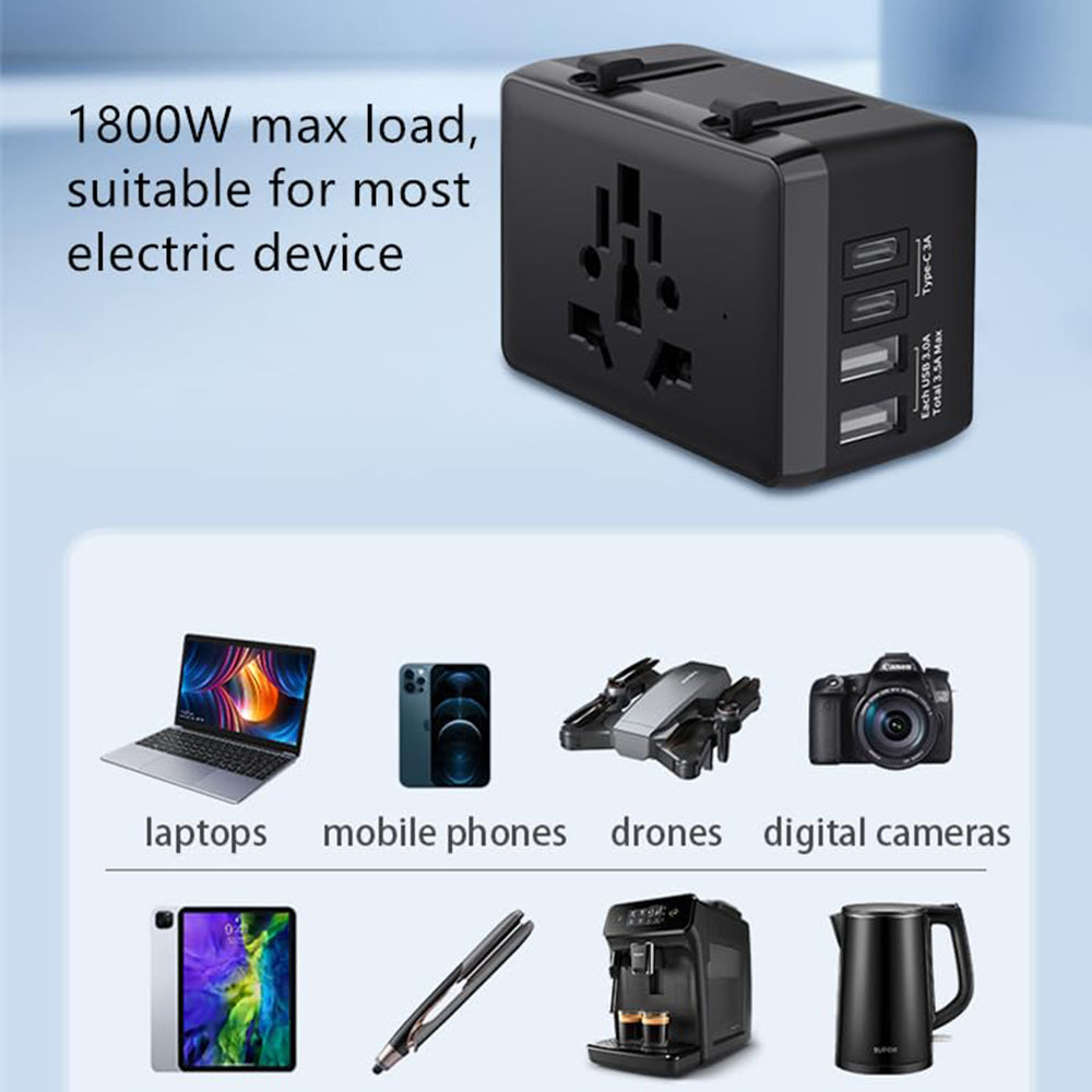 Techsuit - Travel Adapter (HHt204A) - 15W, 2xUSB-C, 2xUSB, EU to UK, AUS, US - White