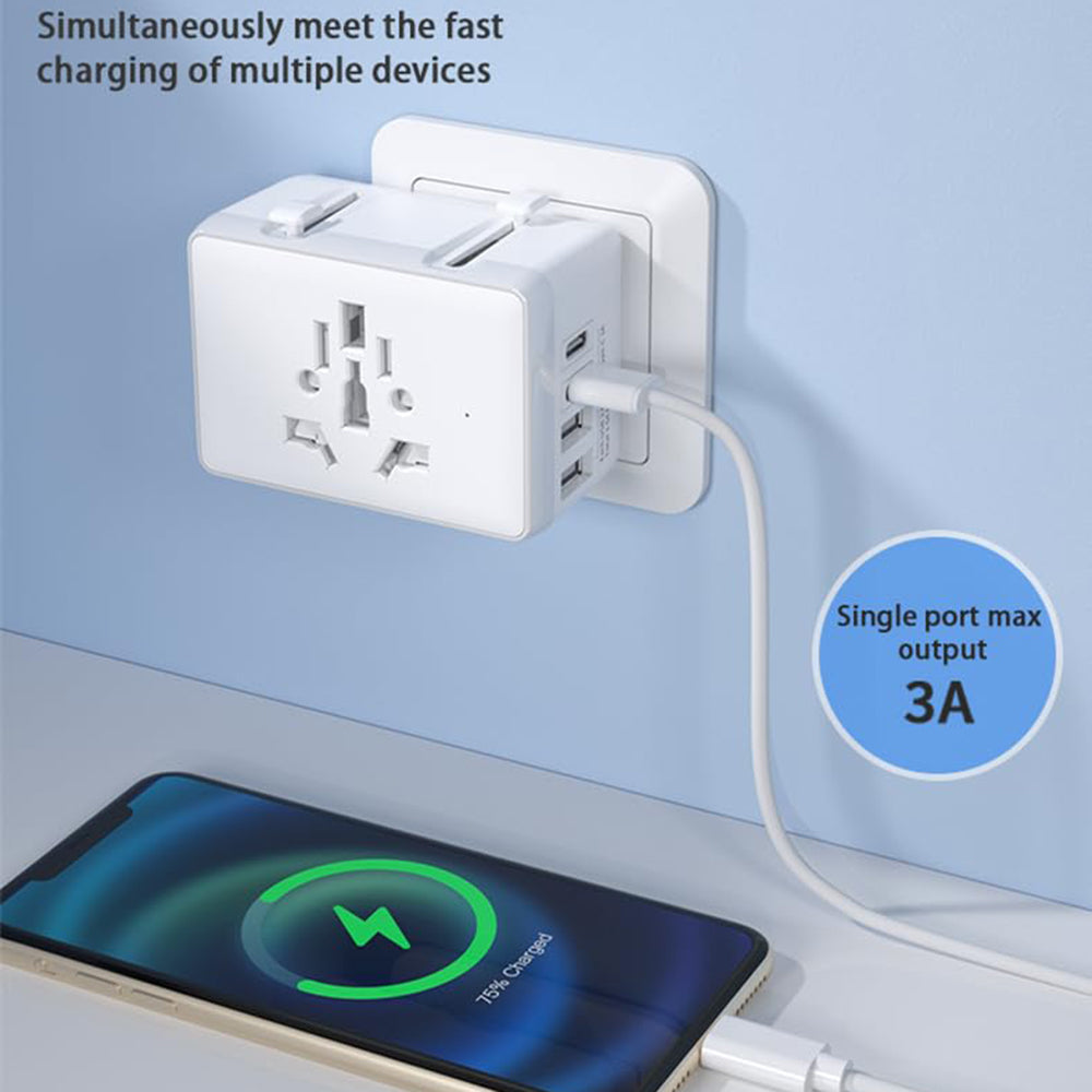 Techsuit - Travel Adapter (HHt204A) - 15W, 2xUSB-C, 2xUSB, EU to UK, AUS, US - White