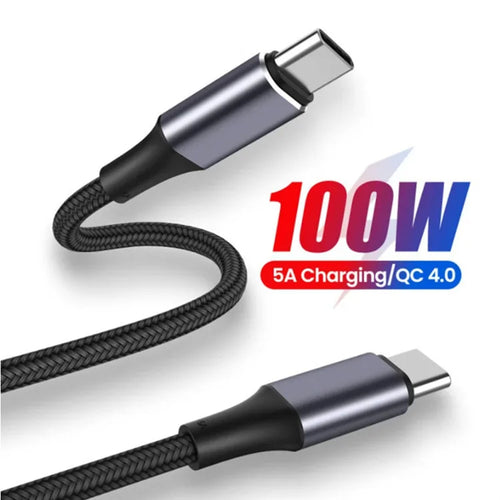 Techsuit - Data Cable (PCB018) - Type-C to Type-C, Super Fast Charging, PD100W, 480Mbps, Nylon, Aluminum Alloy, 1m - Bla
