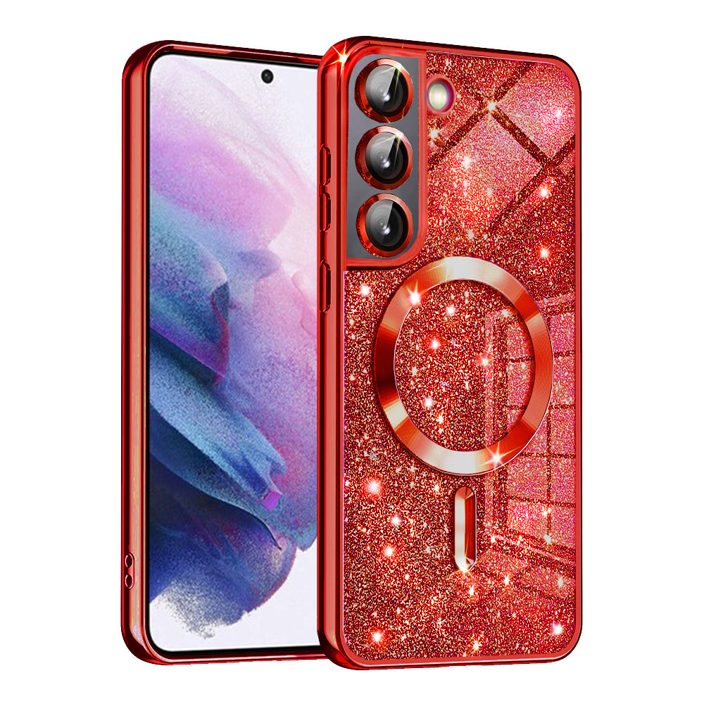 Husa de protectie Techsuit Luxury Glitter MagSafe compatibil cu Samsung Galaxy S21 5G, Roșu
