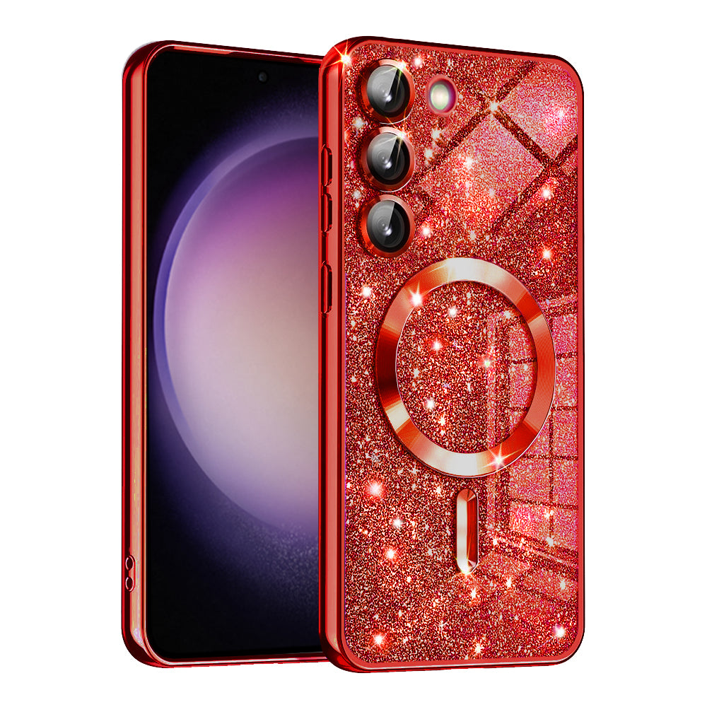 Husa de protectie Techsuit Luxury Glitter MagSafe compatibil cu Samsung Galaxy S23, Roșu