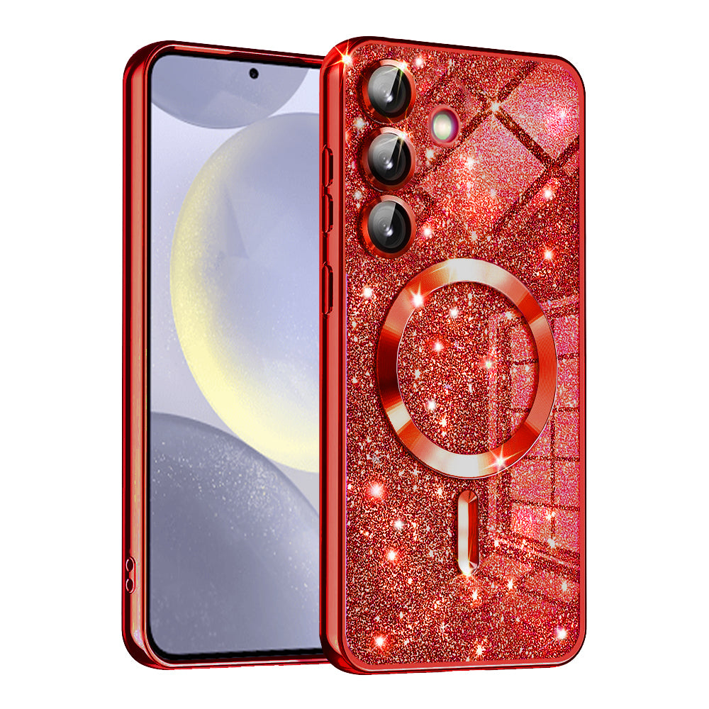 Husa de protectie Techsuit Luxury Glitter MagSafe compatibil cu Samsung Galaxy S24, Roșu