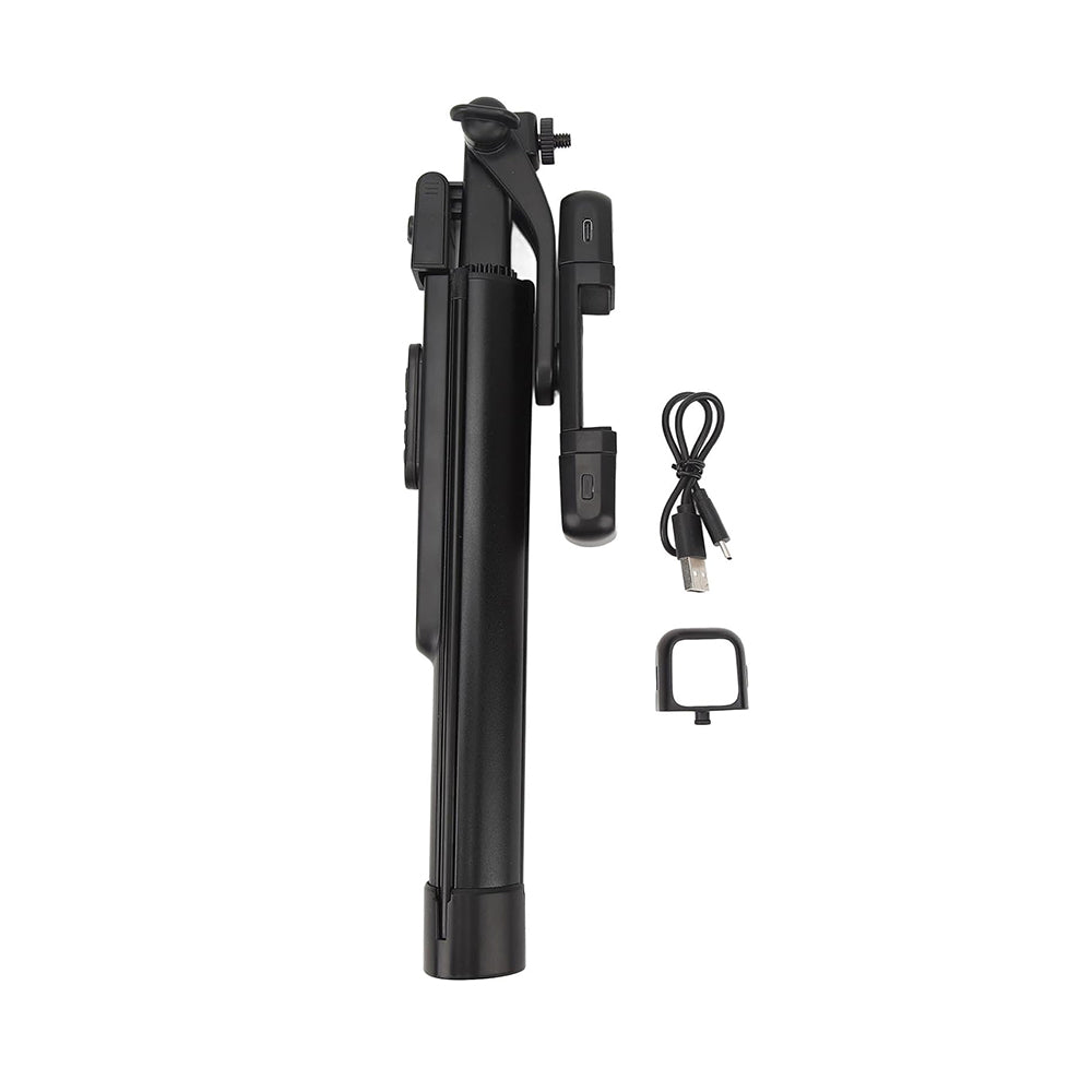 Techsuit - Selfie Stick (K30S) - Compact Tripod Mount, Bluetooth Remote Control, Double LED Light, Foldable, 167cm - Bla