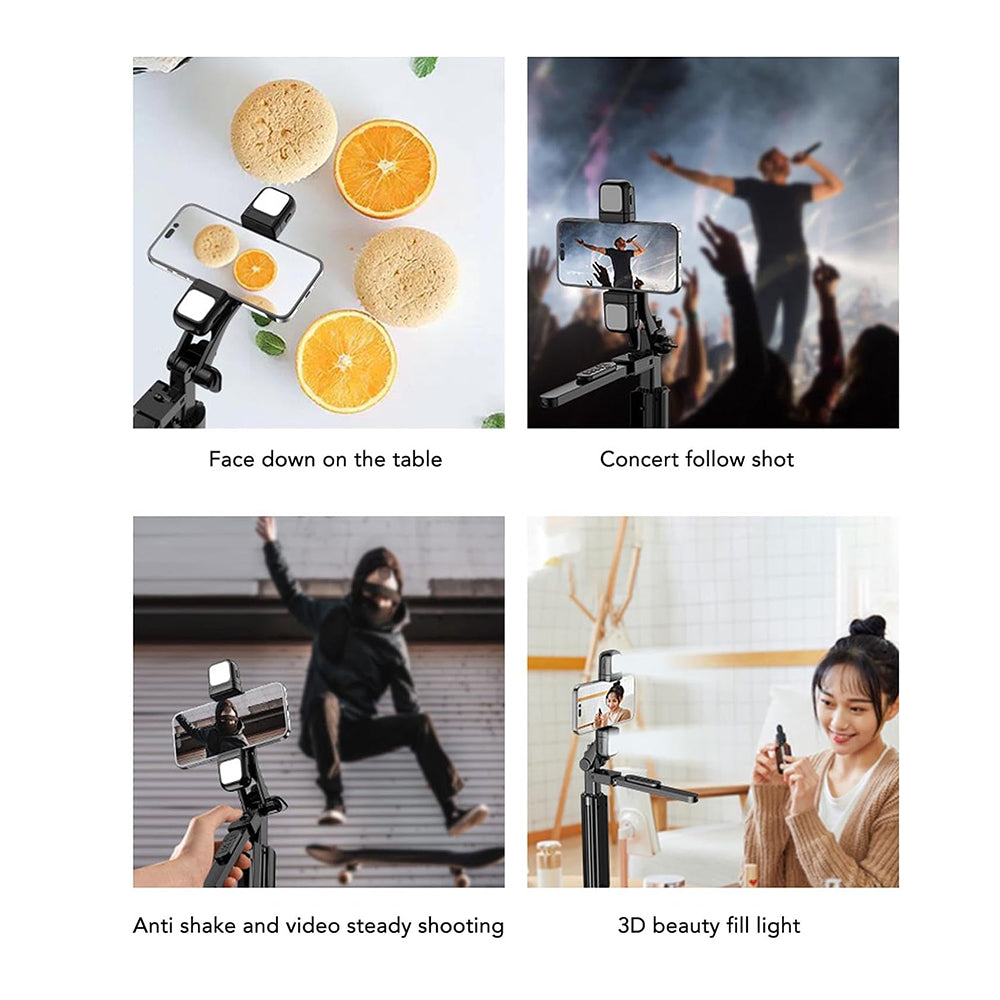 Techsuit - Selfie Stick (K30S) - Compact Tripod Mount, Bluetooth Remote Control, Double LED Light, Foldable, 167cm - Bla