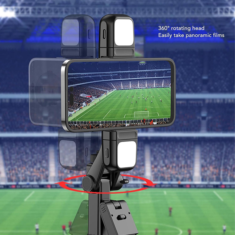 Techsuit - Selfie Stick (K30S) - Compact Tripod Mount, Bluetooth Remote Control, Double LED Light, Foldable, 167cm - Bla