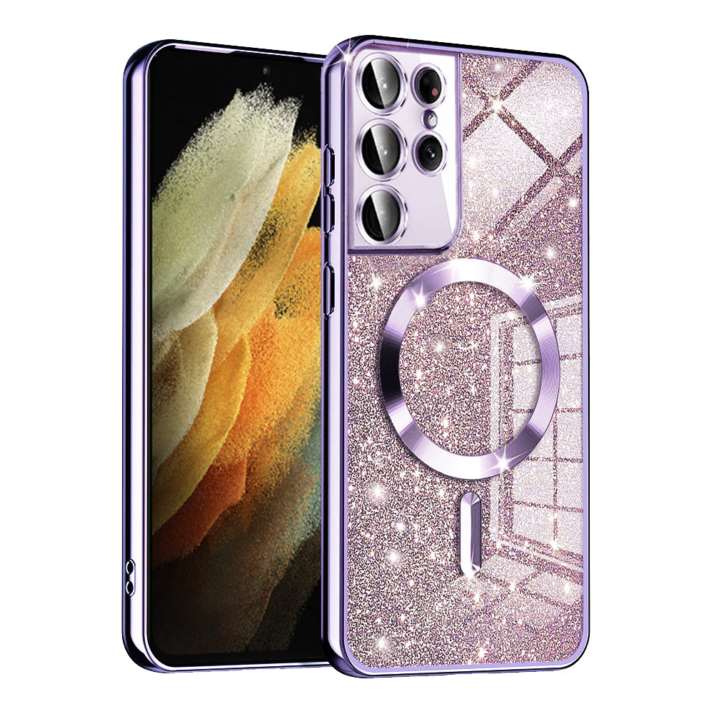 Husa de protectie Techsuit Luxury Glitter MagSafe compatibil cu Samsung Galaxy S21 Ultra 5G, Mov deschis