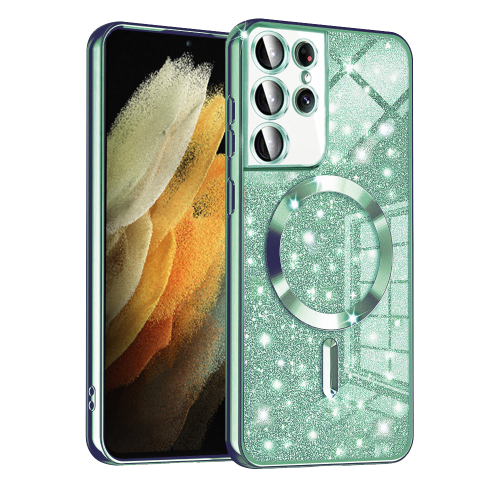 Husa de protectie Techsuit Luxury Glitter MagSafe compatibil cu Samsung Galaxy S21 Ultra 5G, Verde deschis