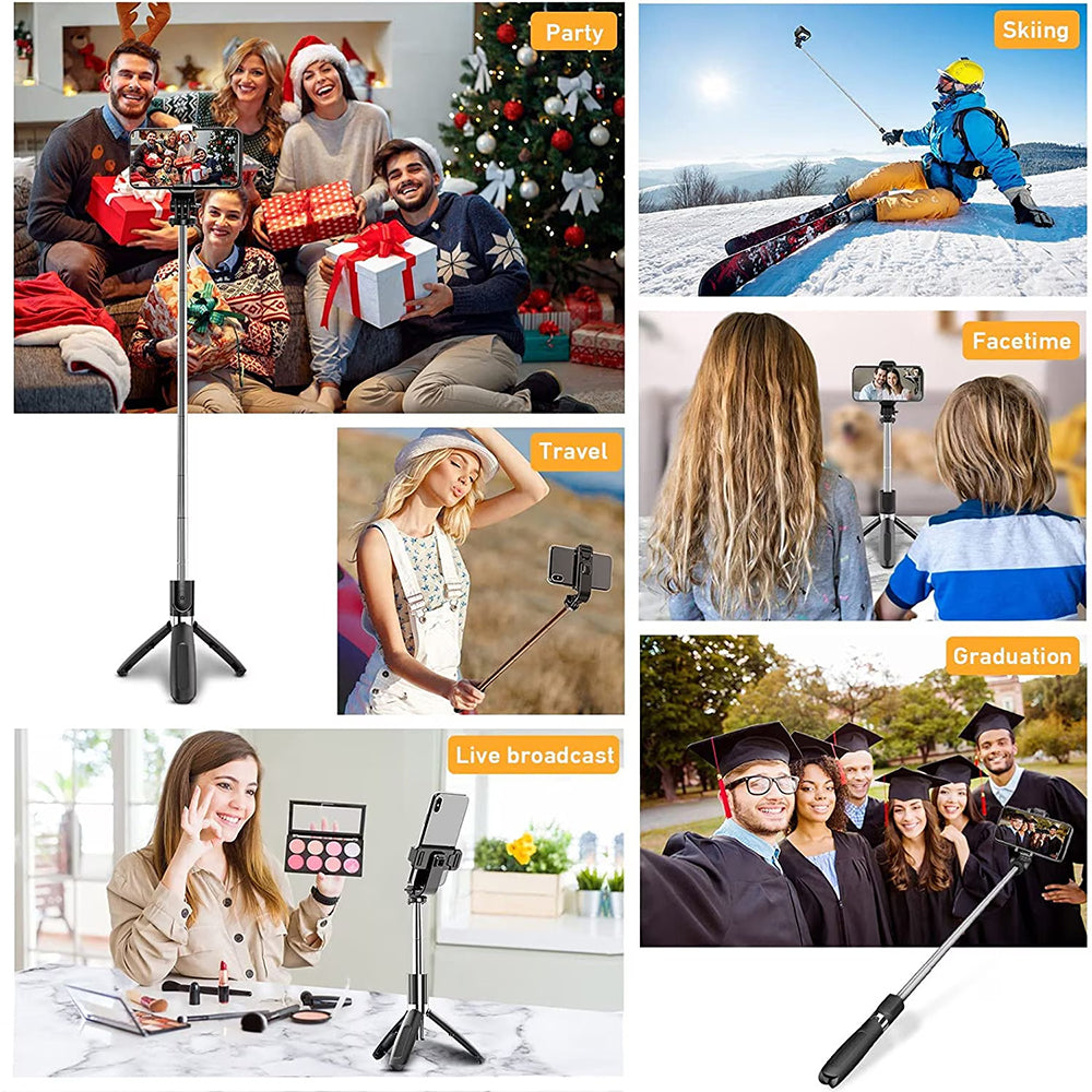 Techsuit - Selfie Stick (L02) - Stable Tripod with Bluetooth Remote Control, GoPro Compatible, 360 Rotation, 100cm - Bla