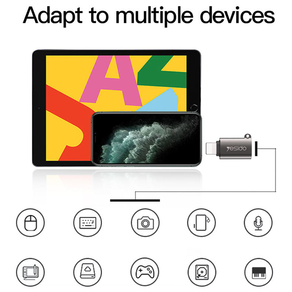 Yesido - OTG Adapter (GS14) - USB 3.0 to Lightning, Plug & Play, 480Mbps - Black