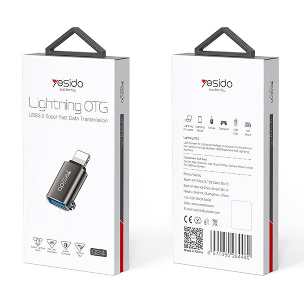 Yesido - OTG Adapter (GS14) - USB 3.0 to Lightning, Plug & Play, 480Mbps - Black