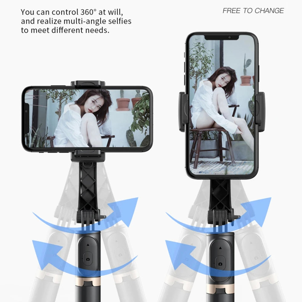 Techsuit - Selfie Stick (Q08) - Anti-Shake Tripod with Bluetooth Remote Control, 360 Rotation, Aluminium Alloy, 75cm - B