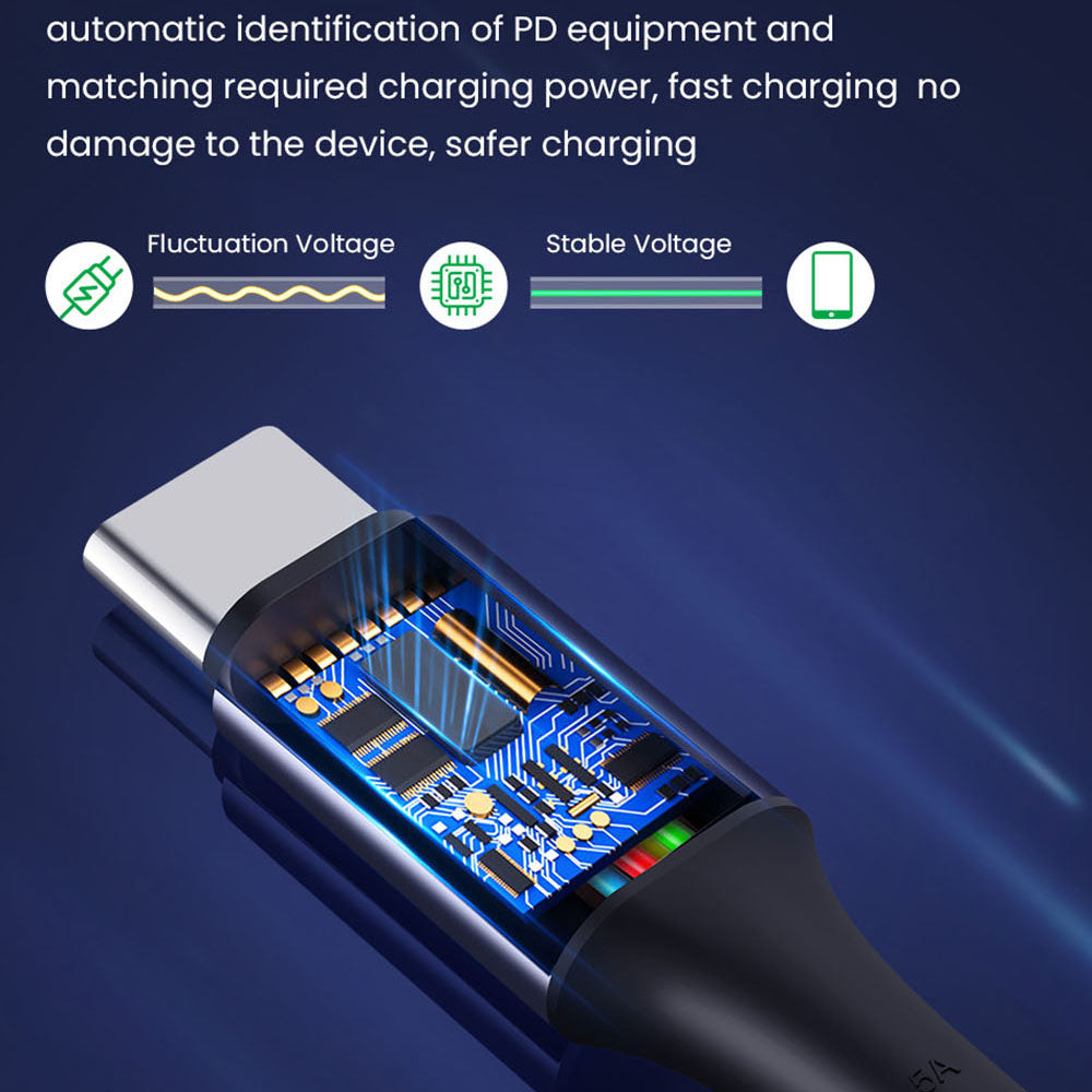 Techsuit - Data Cable (PCB018) - Type-C to Type-C, Super Fast Charging, PD100W, 480Mbps, Nylon, Aluminum Alloy, 1m - Bla