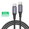 Techsuit - Data Cable (PCB018) - Type-C to Type-C, Super Fast Charging, PD100W, 480Mbps, Nylon, Aluminum Alloy, 1m - Bla