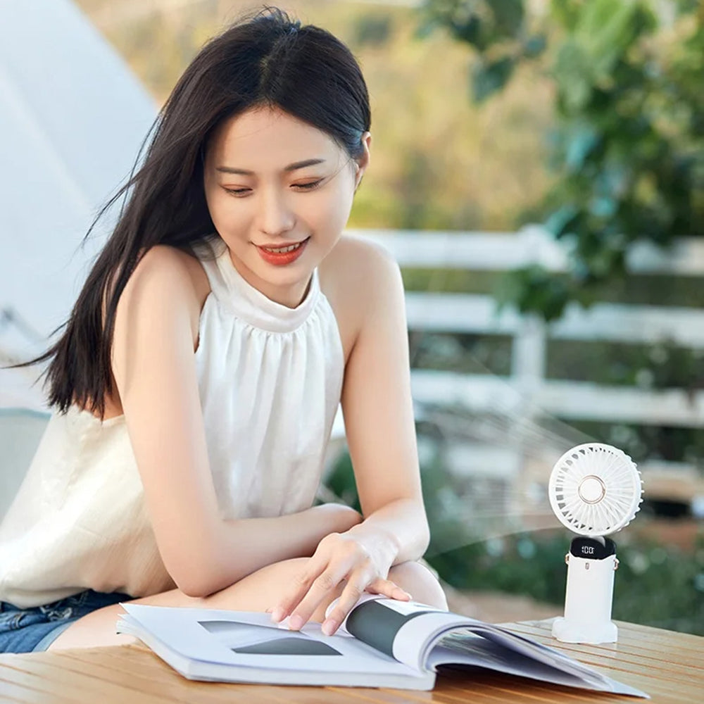 Techsuit - Handheld Fan (N15) - Foldable Design, Digital Display, Ultra Silent, 1800mAh - Pink