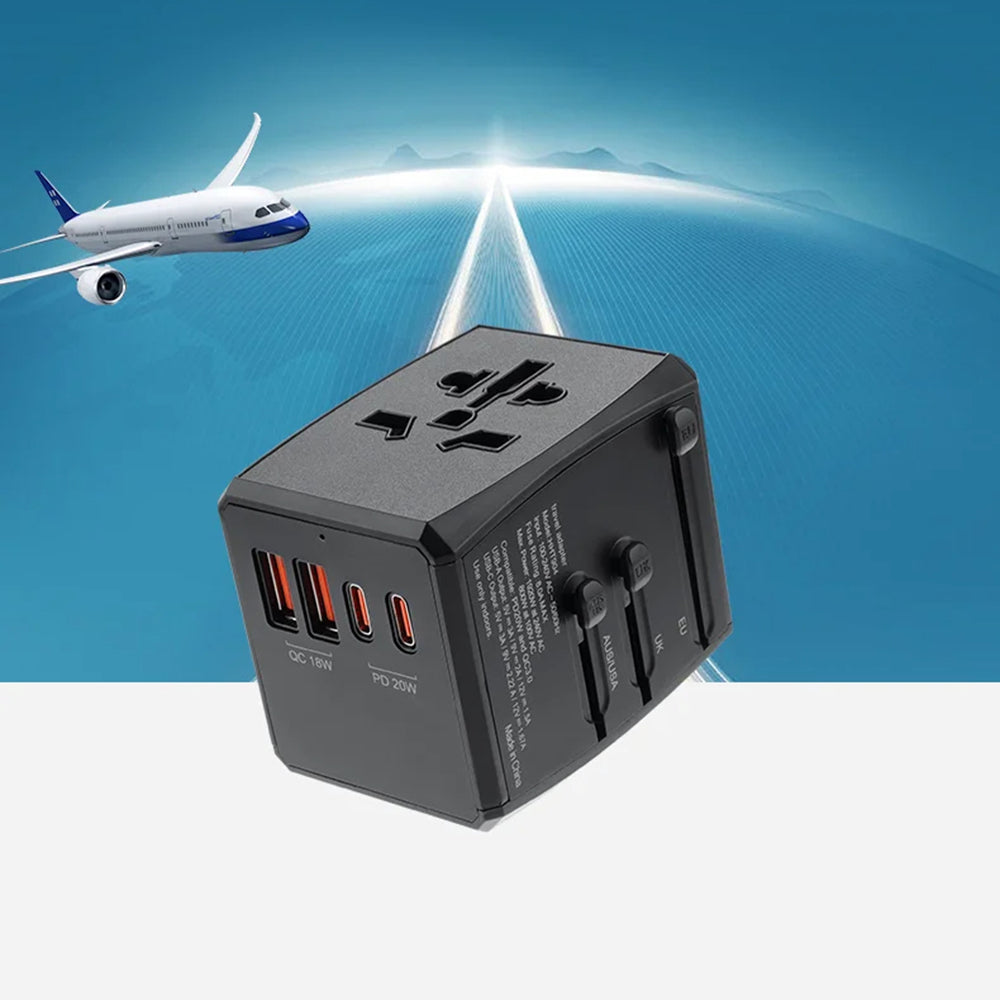 Techsuit - Travel Adapter (HHT904-B2) - PD20W, 2 x USB, 2 xType-C, EU, UK, AUS, US - Black