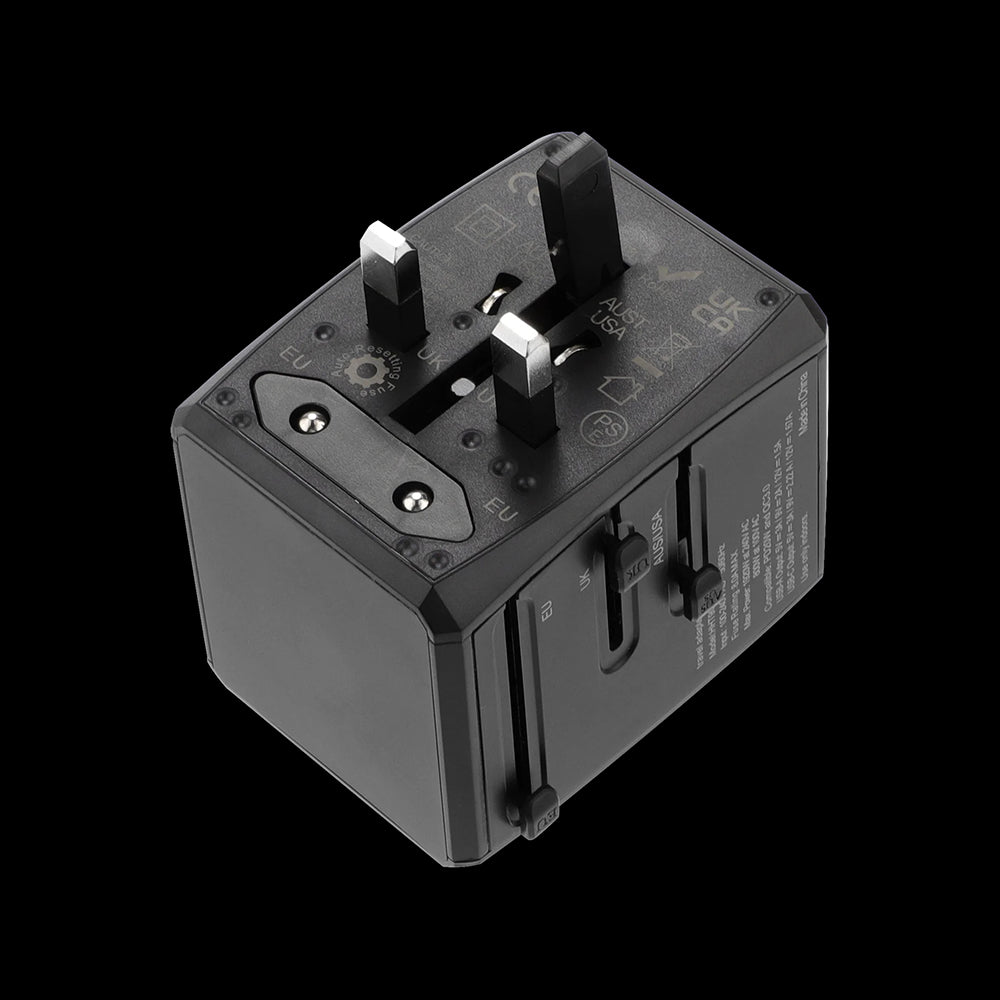 Techsuit - Travel Adapter (HHT904-B2) - PD20W, 2 x USB, 2 xType-C, EU, UK, AUS, US - Black