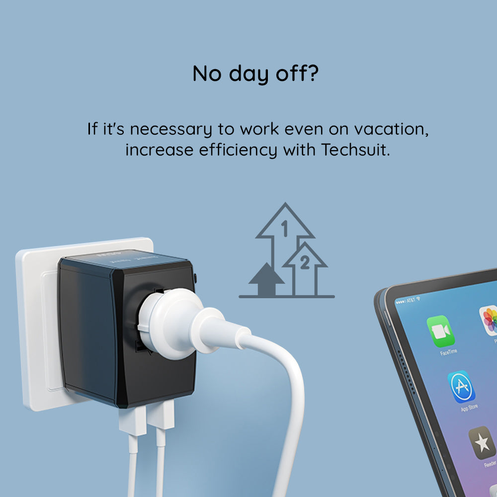 Techsuit - Travel Adapter (HHT906) - PD65W, 2 x USB, 3 x Type-C, EU, UK, AUS, US - Black