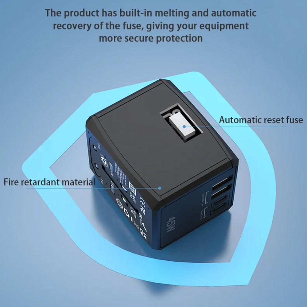 Techsuit - Travel Adapter (HHT905) - PD45W, 2 x USB, 3 x Type-C, EU, UK, AUS, US - Black